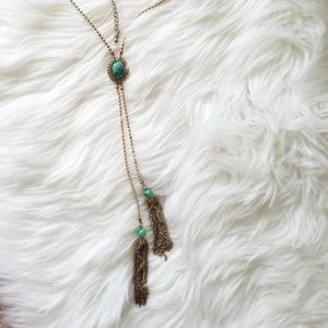 Anthropologie gold & turquoise lariat necklace